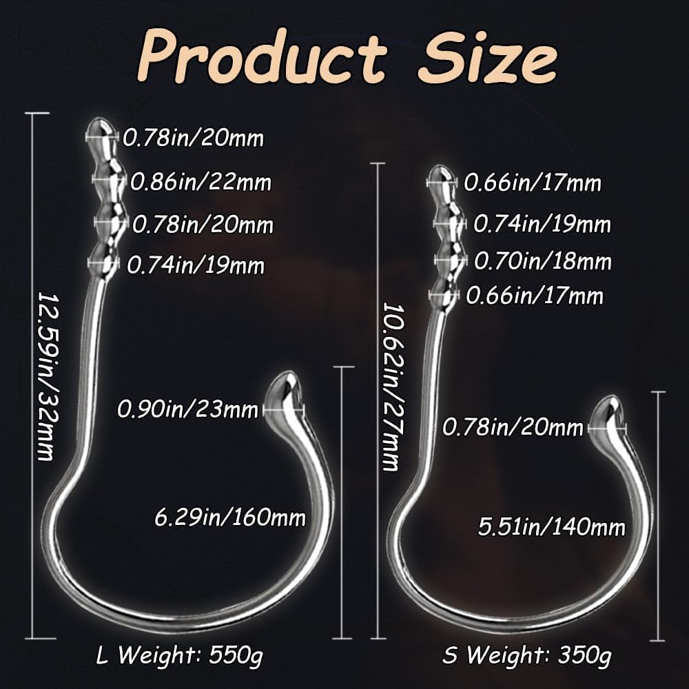 Metal Double Anal Hook Sex Toy Stainless Steel G Spot Wand Massage Stick P-Spot Stimulator Prostate Massager Anal Plug Anal Beads Fetish Masturbation Orgasm Sex Toy for Women Men Couples (L)