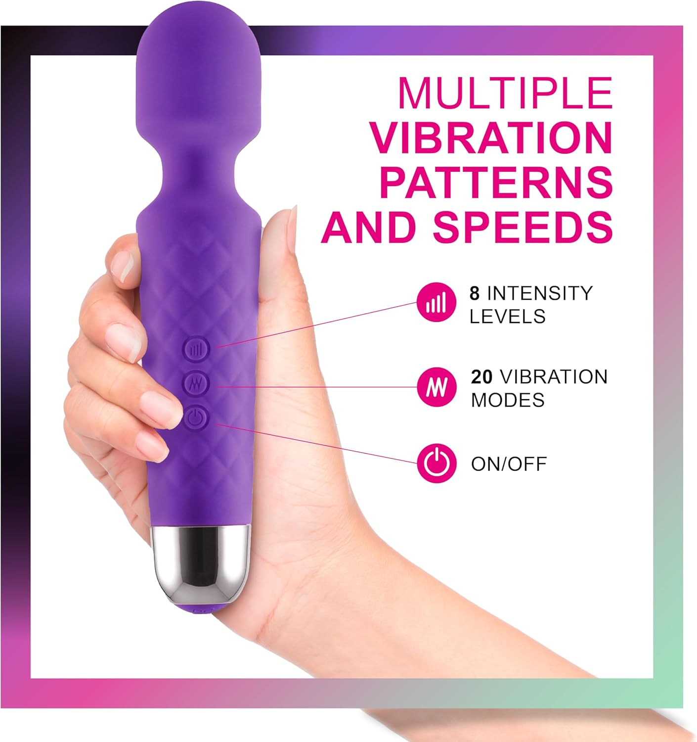 Vibrator by Lovely Wand - Powerful Personal Wand Massager for Women - Water-Resistant, Wireless, Handheld - 20 Vibration Modes & 8 Speeds - Adult Sex Toy, G Spot Stimulation, Dildo, Vibrator (Purple)