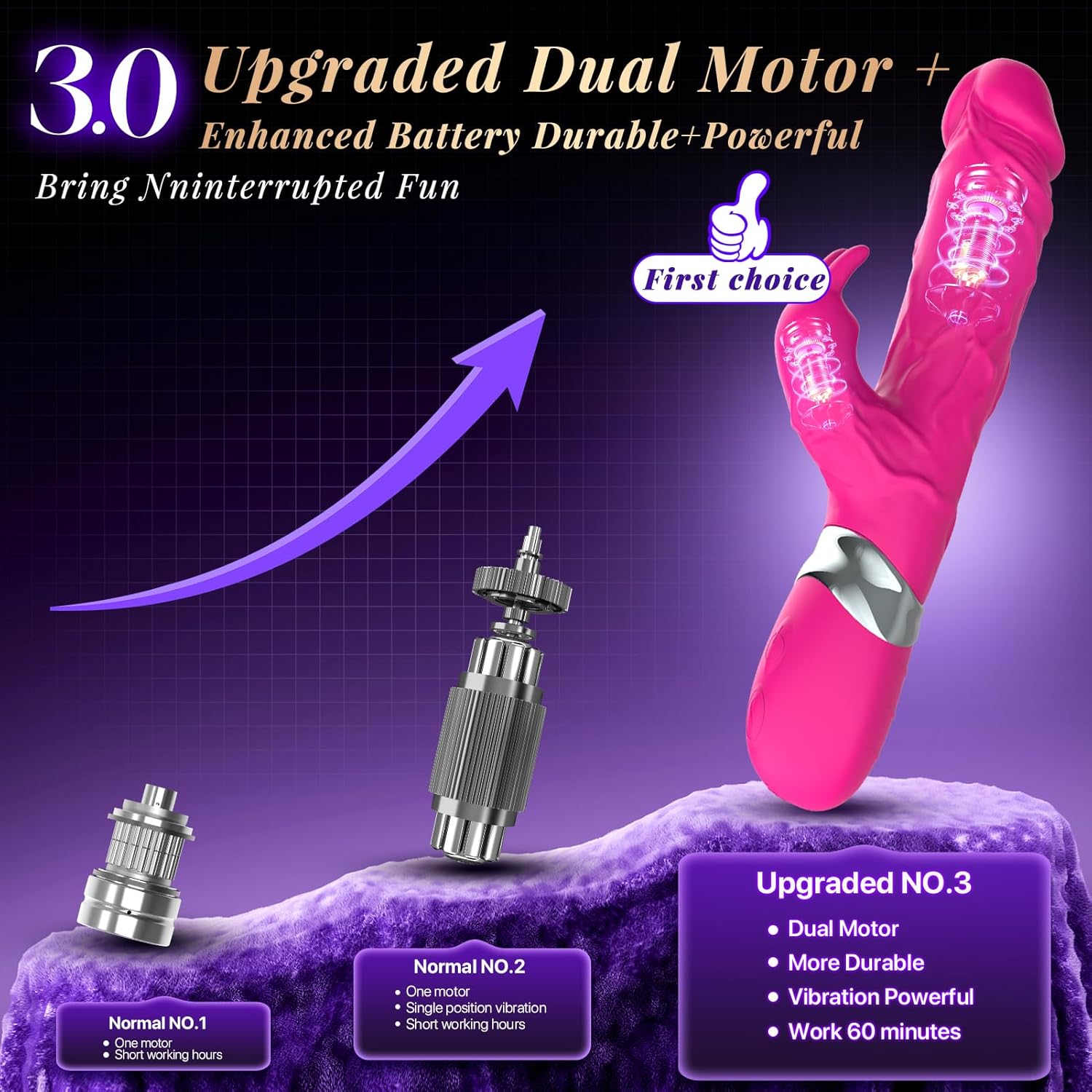 Thicker Huge Rabbit Vibrator, AI Sync More Powerful 3.0 Motor Lengthening Vibrators for Clitoral G-spot Stimulator,Waterproof Flexible Silicone Adult Sex Toy for Women 7 Modes Vibabrator Red
