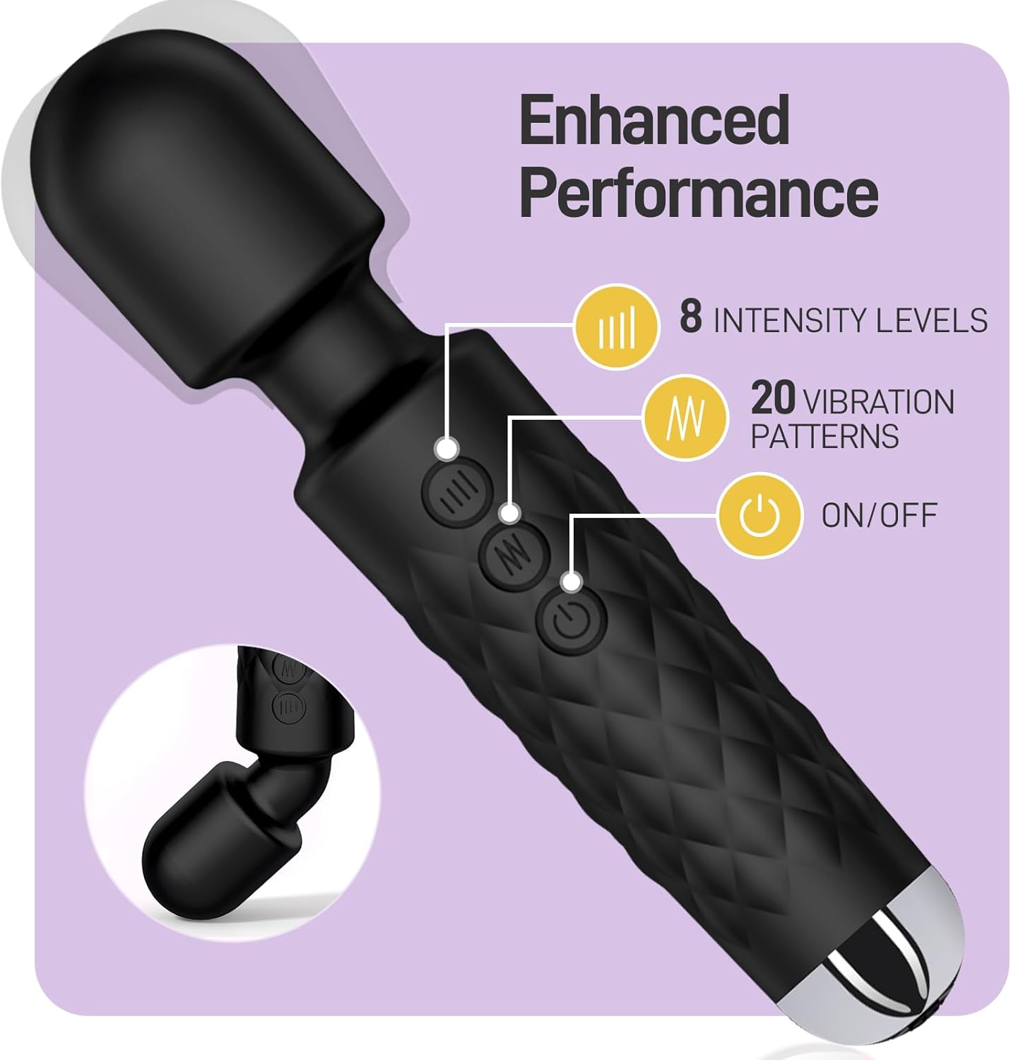 Vibrator, Wand Vibrator Strong Vibrator Wand SJKMIR with 20 Vibration Modes & 8 Speeds, Wands for Adults & Female Vibrator & Wand Massager for Women Quiet Wired (Black)