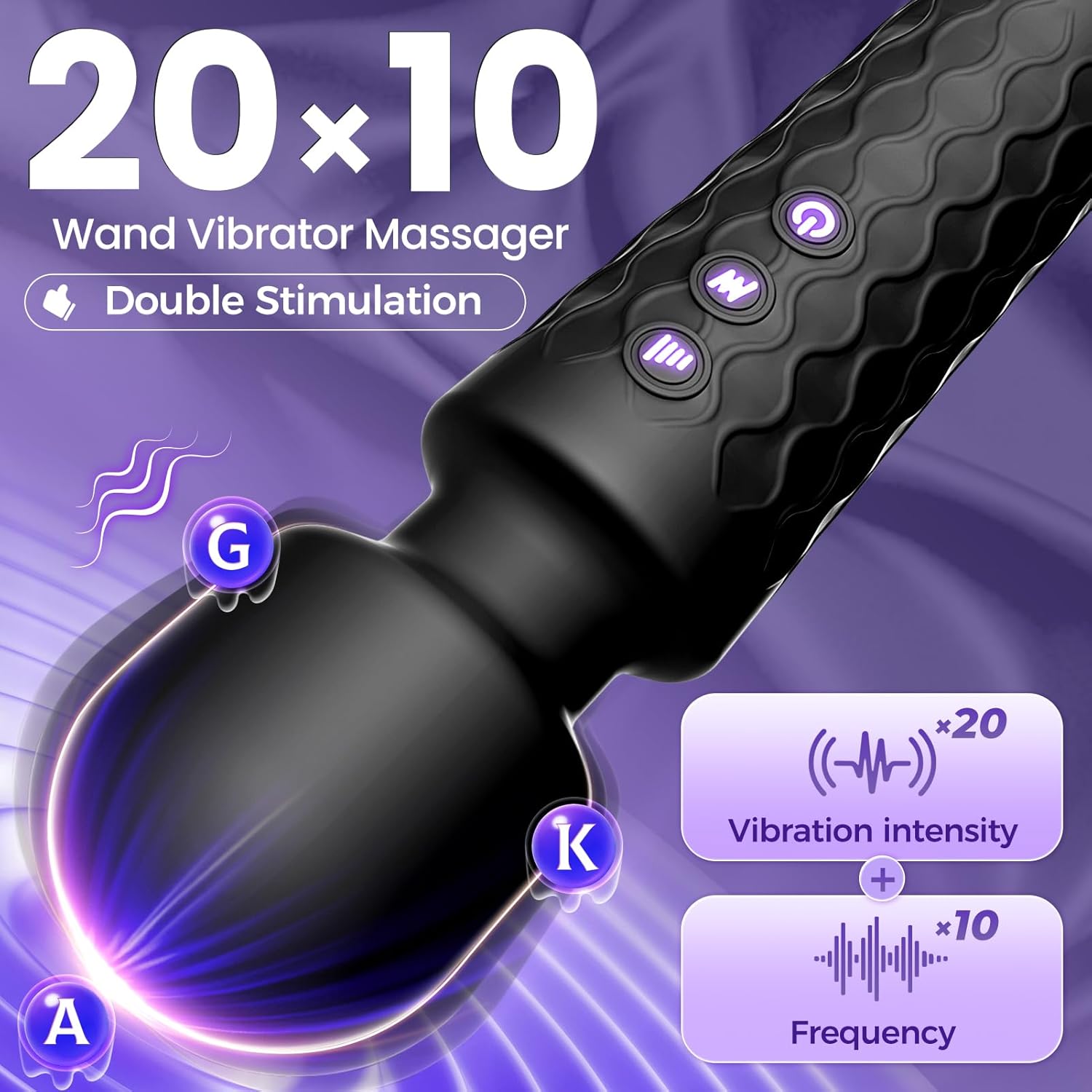 Wand Vibrator Sex Toys for Women, AI Sync 20×10 Powerful Magic Flexible Wand Massager Vibabrator, Quiet Handheld Vibrators for G Spot & Clitoral Stimulation, Lolitree Adult Sex Toy for Couples Black