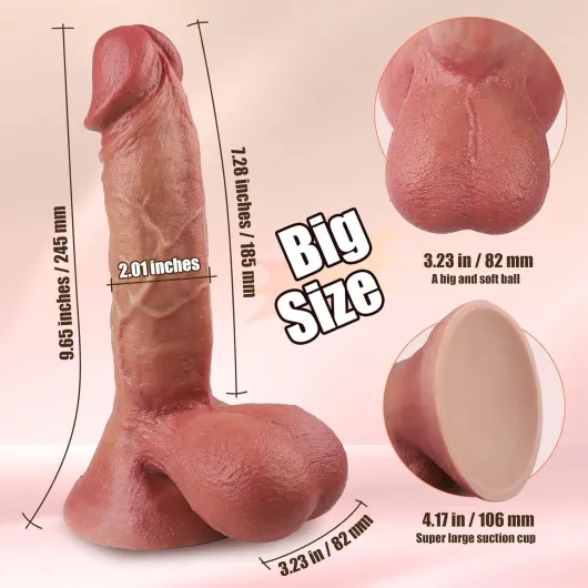 Realistic Dildo Huge Thick Silicone - 9'' XXL Long Big Dildos with Swing Balls & Keel, 2'' Wide Girthy Male Gay Anal Toy, Soft Dual Density Suction Cup Penis for Women Riding Hands Free Adult Sex Toys
