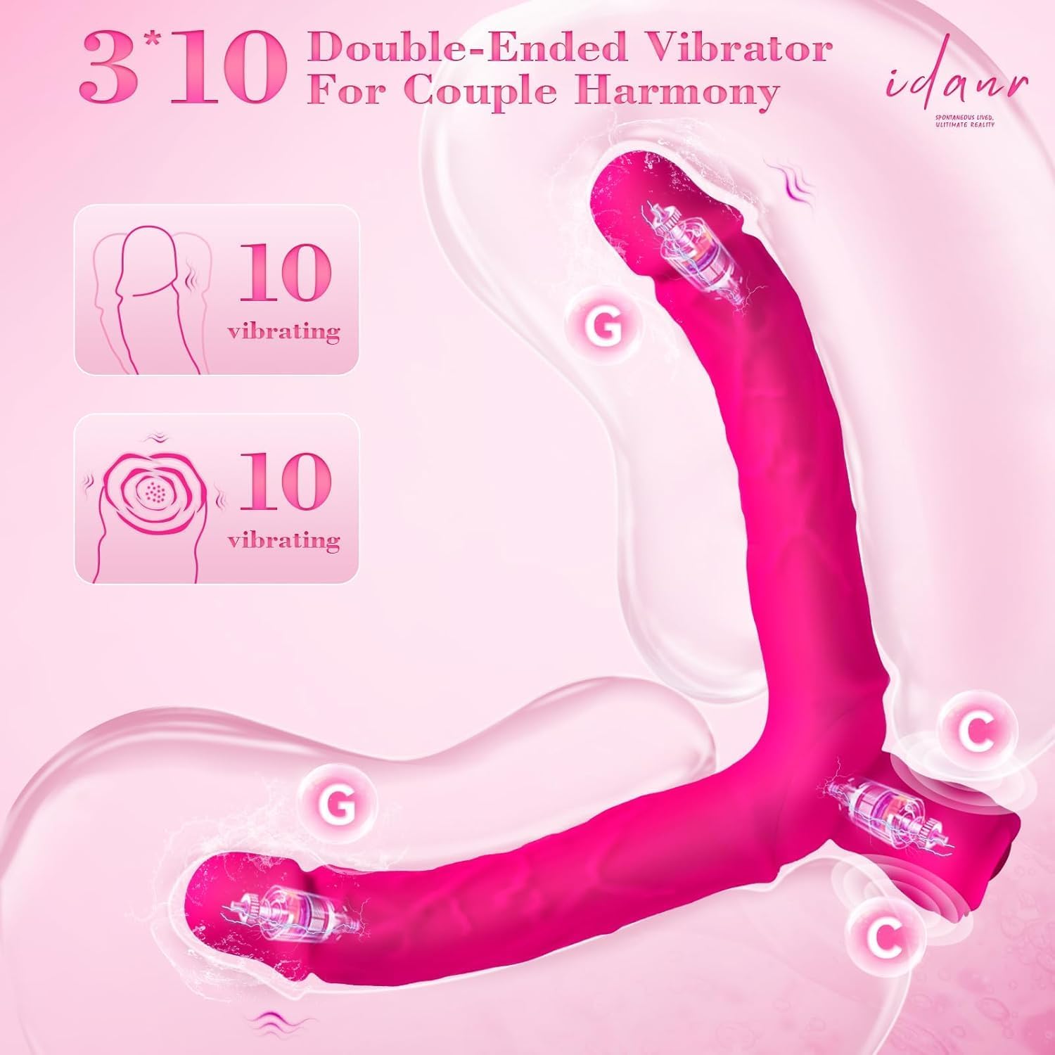 Double Ended Dildo Lesbian Sex Toys, Double Sided Headed Penetration Anal Vibrator with 10 Vibrating Modes, Long Strapless Dildo for Women Gay Couples