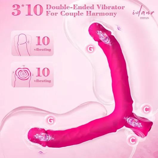Double Ended Dildo Lesbian Sex Toys, Double Sided Headed Penetration Anal Vibrator with 10 Vibrating Modes, Long Strapless Dildo for Women Gay Couples