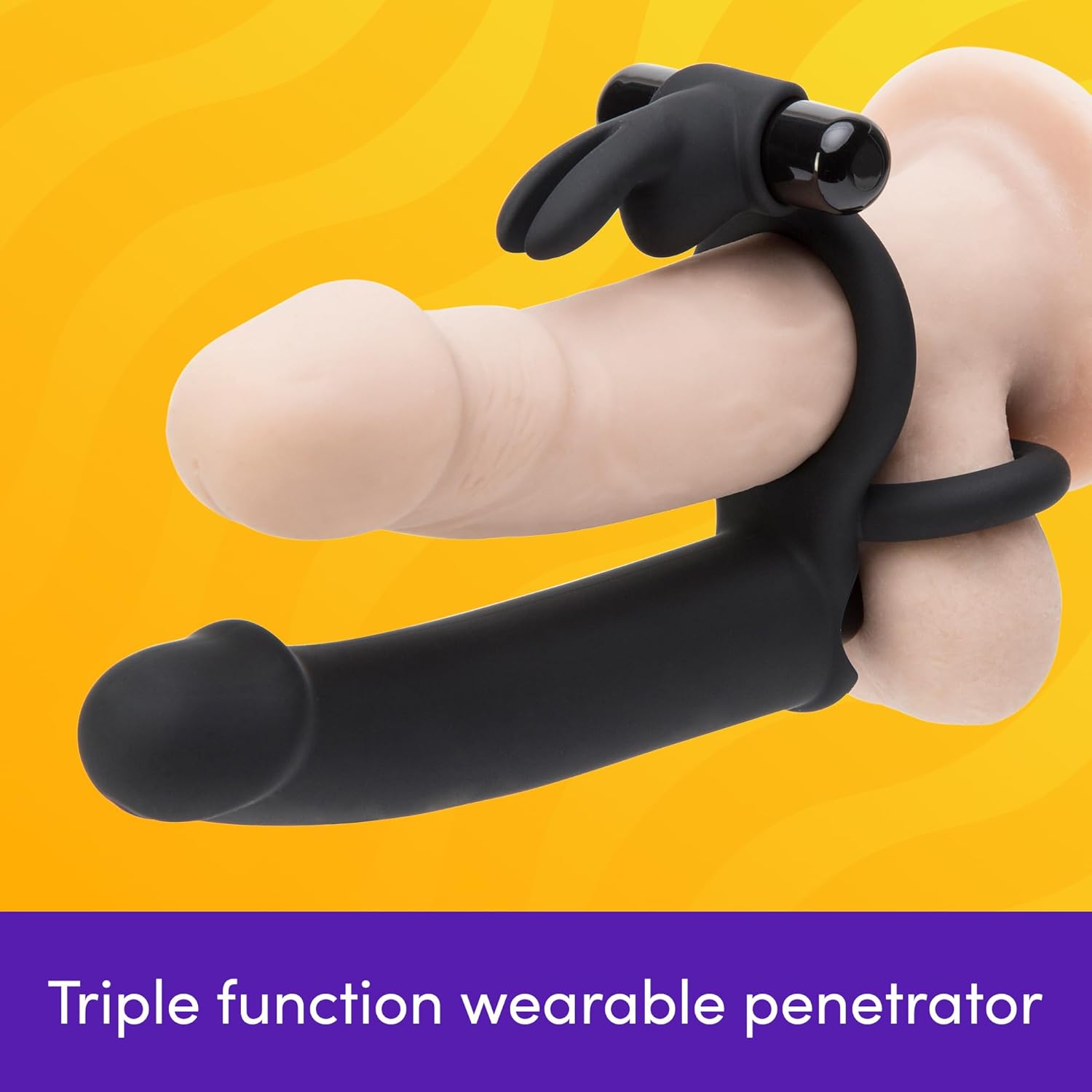 Triple-Function Strap On Dildo - Wearable Penetrator, Clitoral Stimulator & Cock and Ball Ring - Rabbit Vibrator & 6 Inch Dildo with 2 Bullet Vibrators - Sex Toys for Couples - Waterproof Black, Beige 18 cm