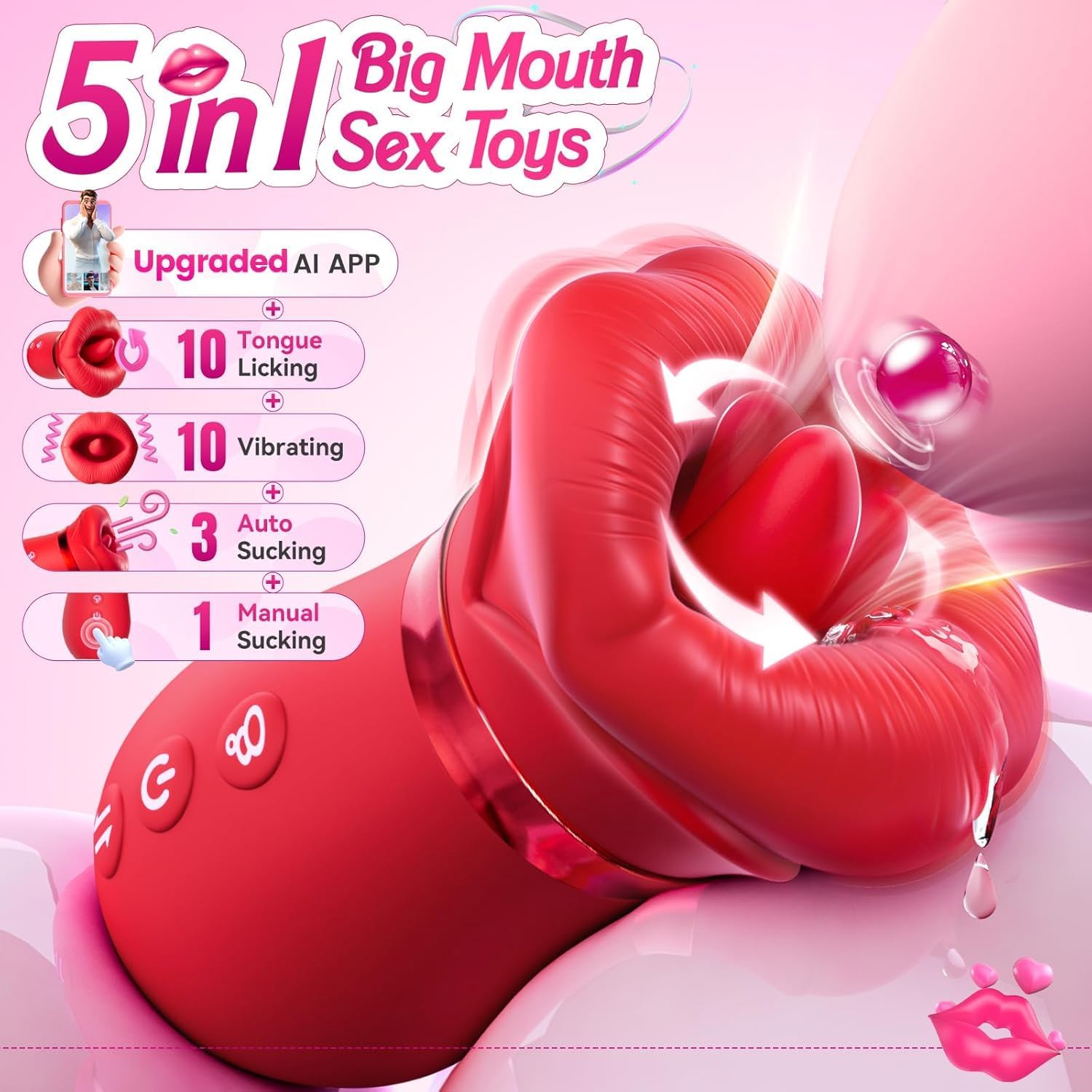 AI Sync Sex Toys for Women, Clit Sucker Rose Toy with 10 Tongue Licking Vibrator, 3 Auto & 1 Manual Sucking Vibrator Pussy Pump, Nipple Clitoral Vibrater Adult Toys Sex Toyscouples for Couples