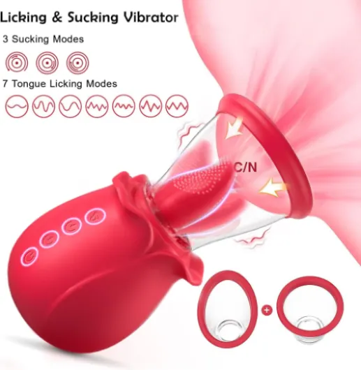 Sucking Vibrator AI Sync Sex Toys for Women, 3 Sucking 7 Tongue Licking Vibrator with 2 Suction Cups, Adult Toy for Nipple Clitoral Stimulator Clit Pussy Pump, Female Sex Toys Vibrater Red