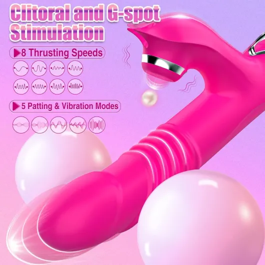 Faster Spring Driven Thrusting Rabbit Vibrator, Spiral Friction Dildo Adult Sex Toys with Clitoral Stimulator, 8 Thrust & 5 Slap Modes Sex Toy, Aoonice Wand G Spot Vibrater for Women Couples Anal Toy Red