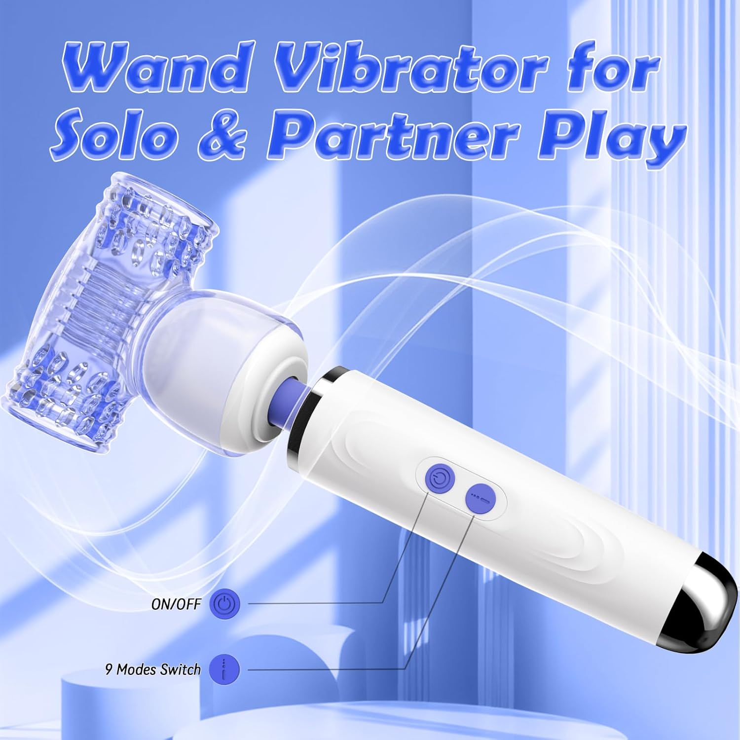 Vibrator Wand Massager Male Vibrators Sex Toys for Men and Couple, Sex Wand with Male Masturbator Attachment 9 Modes Clitoral Stimulator Adult Toys for Women, Handjob Penis Trainer Couples & Solo Play