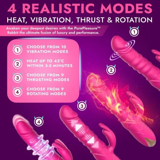 PurePleasure Thrusting Rabbit Vibrator G Spot Sex Toys, Waterproof & Rechargeable Realistic Silicone Dildo Vibrator with 3 Thrusting & 10 Vibrating Modes, Thick Pink Dildo for Women, Clit Stimulator