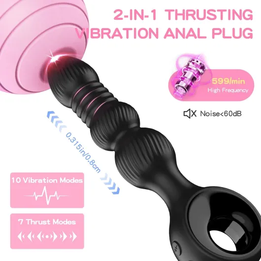 Thrusting Vibrating Anal Plug, Wordone Anal Beads with 10 Vibrations&7 Thrust-Prostate Massager Adults Toys, Vibrating Butt Plug Male Sex Toys, Anal Toys Bullet G-Spot Vibrator for Men Wemen Black