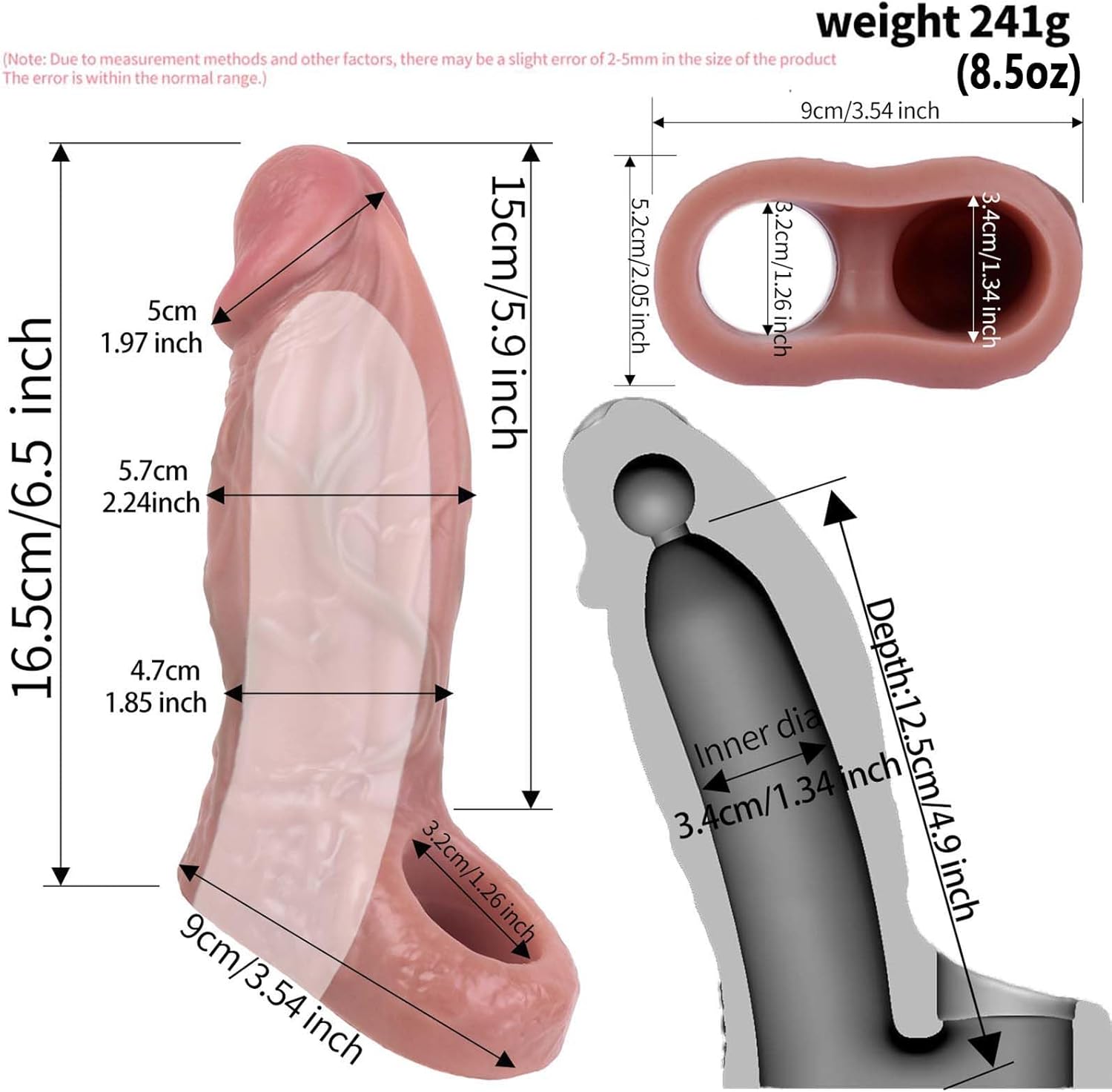 Ultra-Realistic Penis Sleeve with Seminal Vesicle & Testicle Ring, Reusable Cock Extender Sheath for Men Cock Condom, Thickened Penis Ring for Enhanced Pleasure, Male Masturbator
