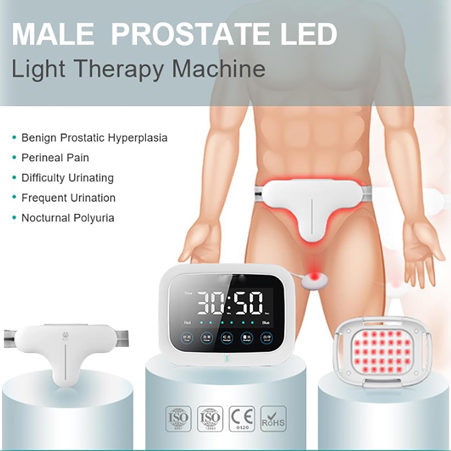 Prostate Therapy Device,Red&Blue Light Therapy Device,Treatment On Urgent and Frequent Urination,Promote Sleep,Better Life,Repair Men Body Function,Reduce Discomfort