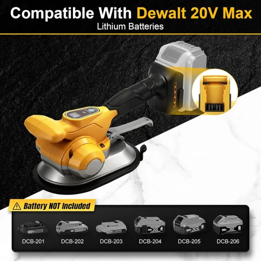 Cordless Tile Vibrator Compatible with Dewalt 20V Battery (No Battery), Tile Tiling Machine with 6 Adjustable Gears, 20cm Suction Cup, 200kg Adsorption, Digital Display and Cloth Bag