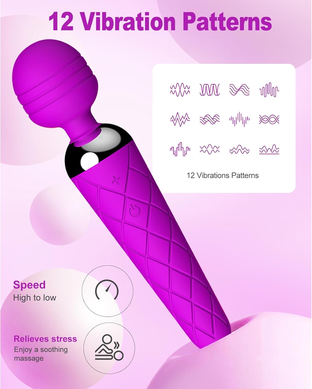Vibrator for Women, Powerful G-spot Wand Dildo Vibrating Clitoral Vibrator with 12 Modes, XOPLAY Wireless Quiet Waterproof USB Rechargeable Anal Adult Sex Toys Gift for Couples Pleasure Masturbator Purple