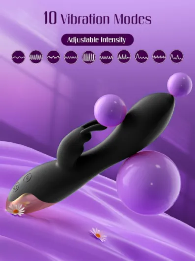 G Spot Rabbit Vibrator, Sex Toys for Clitoris G-spot Stimulation, Waterproof Dildo Vibrator with 10 Powerful Vibrations Dual Motor Stimulator for Women or Couple Fun Dark Black 2) Dark-black