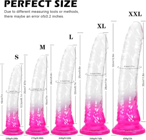 7‘’ Realistic Silicone Anal Dildo,Soft Cock with Curved Shaft for Vaginal G spot Stimulation, Body-Safe Material Penis with Strong Suction Cup for Hands-Free,Beginner Women Men Couples Adult Toys Transparent-pink 7in×1.2in