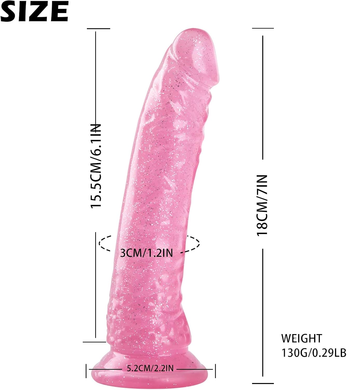 7‘’ Beginner Dildo Realistic Anal Silicone Dildos Soft Cock with Curved Shaft for Vaginal G spot Stimulation Body-Safe Material Penis with Strong Suction Cup for Hands-Free, Women Men Couples Sex Toys Gold Flake Powder 7in×1.2in