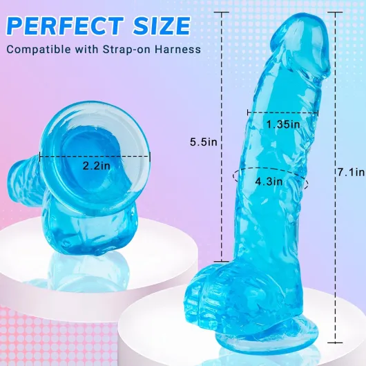 7 Inch Realistic Silicone Dildo, Soft Blue Dildos Sex Toy with Strong Suction Cup, Adult Toys for Vaginal G-Spot and Anal Play, Waterproof Flexible Lifelike Penis for Women Men Beginners Couples