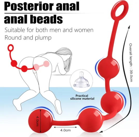 Butt Plug Anal Beads Sex Toys Set for Men & Couples, BDSM Handcuffs with Silicone Dildo, 3 Size Anal Plugs Training, Extra Long Anal Beads, BDSM Accessories Kit